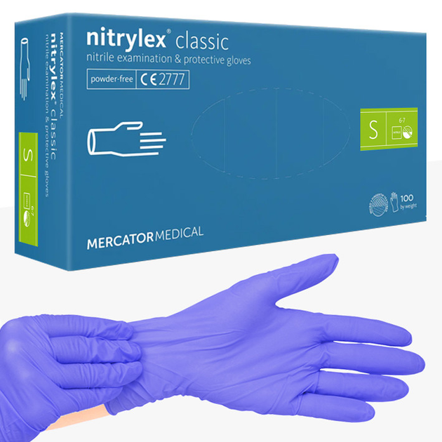 Рукавички нітрилові оглядові нестерильні неприпудрені Mercator Nitrylex® Classic, розмір S